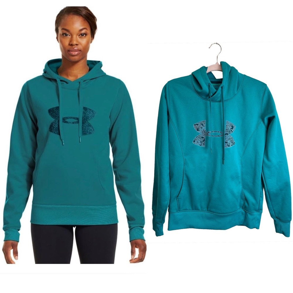 Under Armour Hooded Pullover Fleece Jacket Women’s sz. M Green‎ Storm Pulse